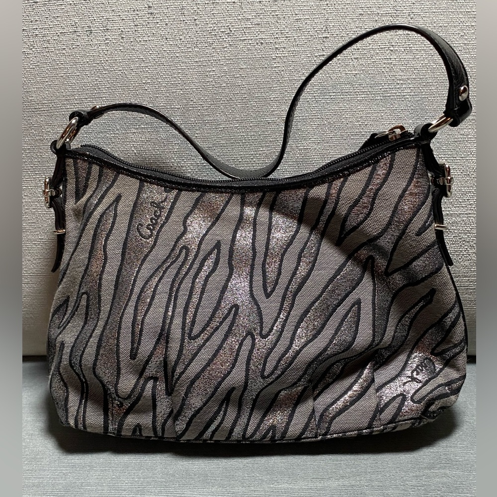 EUC coach metallic zebra print purse 10.5” x 6.5” x 3.25”; 6.5 handle drop - Picture 5 of 16